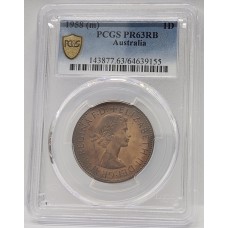 AUSTRALIA 1958 . ONE 1 PENNY . PROOF . PCGS PR63